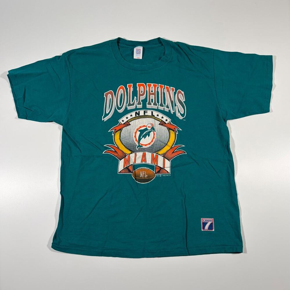 Vintage 1992 Miami Dolphins Shirt XL Logo 7 Made in USA Teal